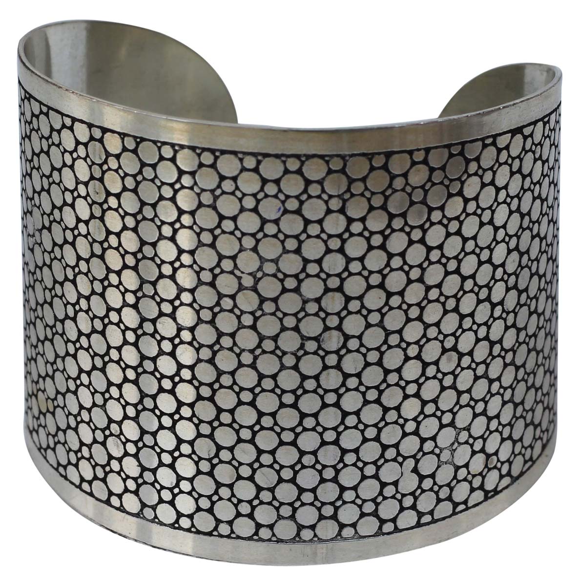 Wholesale Bracelets from India – Antique-Look Cuff Bracelet – Cast in Brass – Nickel Plated & Black Shading – Dotted Pattern – Bracelets in Bulk